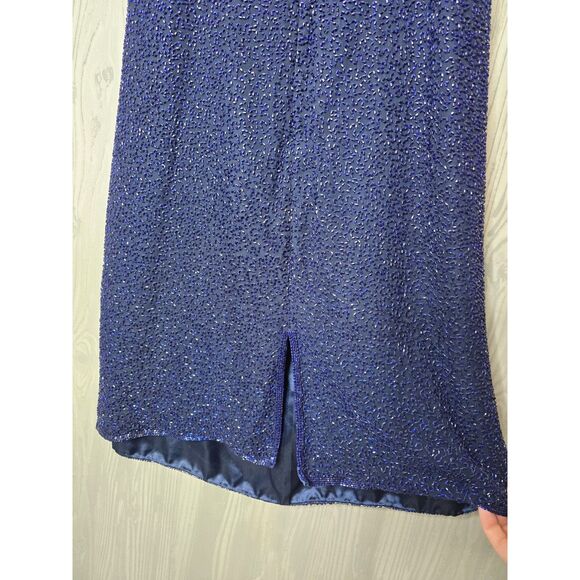 Scala Vintage 90s Beaded Silk Slip Dress Navy Blue NWT Size L Evening Glam - Picture 9 of 10